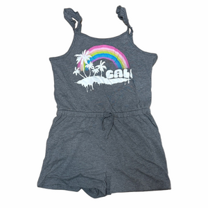 Justice Girls Gray Rainbow Beach Graphic Romper Jumpsuit XL 16/18 Summer Vaca